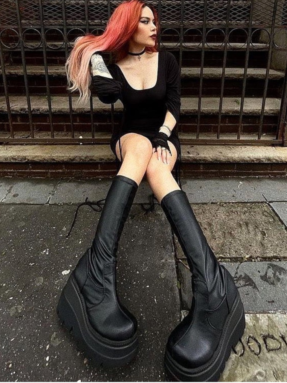 Demonia Blk Platform Over-the-Knee Vegan Boots FITS SZ 10-11